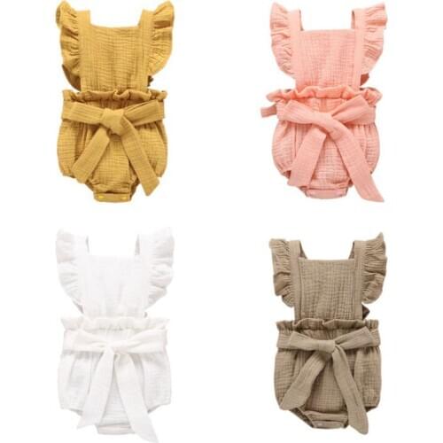 Summer newborn bodysuits toddler baby girl summer clothes solid cotton cute rompers first birthday outfit girl outfits 6-24M