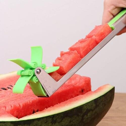 Kitchen windmill Watermelon Slicer Cutter Tongs Corer Fruit Melon Stainless Steel Watermelon Cut Refreshing Watermelon Cubes