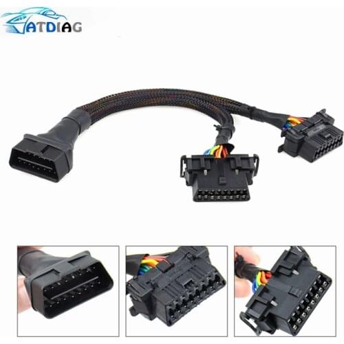 Best quality OBD2 Male to Dual Female Elbow Extension Cable with 16pins Available to Connected 1 IN 2 Converted OBD 2