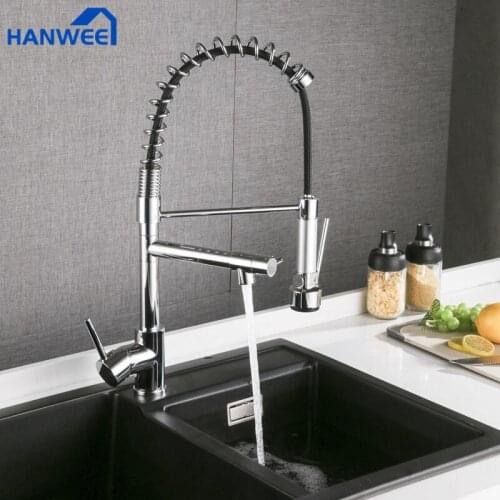 Chrome Spring Kitchen Faucet Pull out Side Sprayer Dual Spout Single Handle Mixer Tap Sink Faucet 360 Rotation Kitchen Faucets
