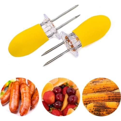 Reusable BBQ Corn Holders Safe Stainless Steel Corn On The Cob Holders Skewers Needle Prongs Outdoor BBQ Barbecue Hand Tool