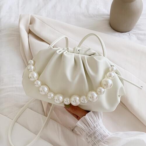 Fashion Pearl Chain PU Leather purple Cloud Bag For Women 2020 Summer Armpit bag Lady Shoulder Handbags Female Travel Hand Bag