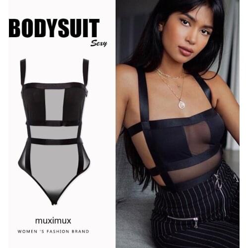 Fashion Women Sexy Solid Black Bodysuit Hollow Out Club Strap Bodycon Body Tops 2021 Summer Casual Party Bodysuit Female