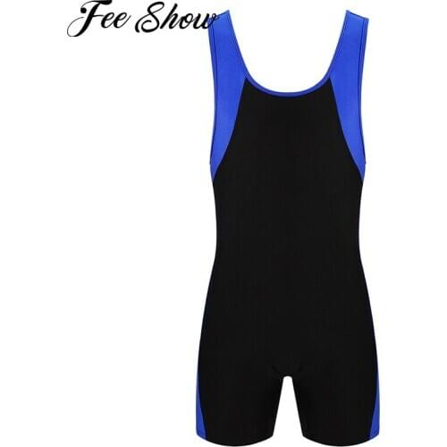 Mens One Piece Vest Shorty Unitard Leotard Bodysuits for Sports Fitness Bodybuilding Color Block Design Sleeveless Jumpsuit