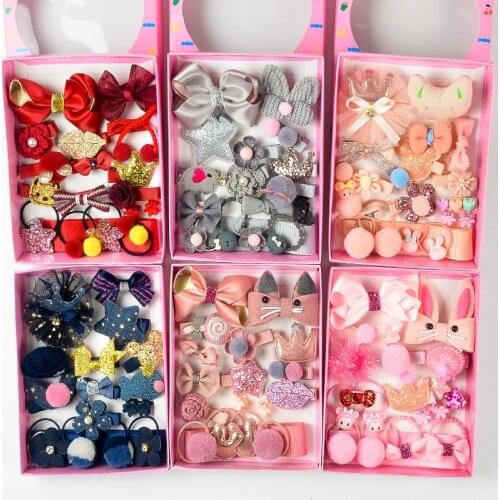 18 Piece Cartoon Elastic Headdress Hair Clip Set Cute Hair Accessories Girl Headwear Gift Bow Flower Animal Hairpins Hair Band