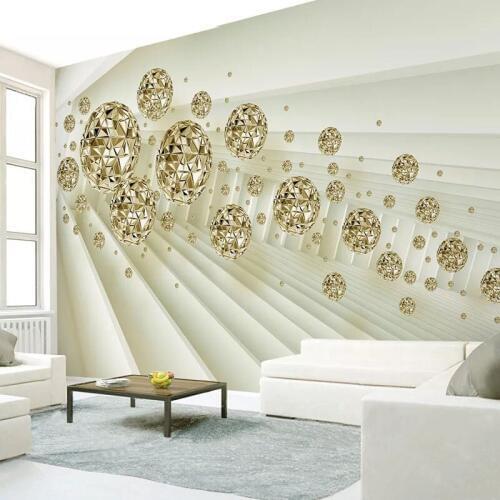 3D Abstract Space Golden Ball Mural Wallpaper Living Room TV Background Wall Luxury Home Decor Self-Adhesive Waterproof Stickers