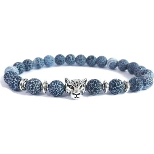 2020 New Weathering Stone Leopard Head Beaded Bracelet For Men New Fashion Natural Stone Tiger Eye Onyx Lava Beads Bracelets