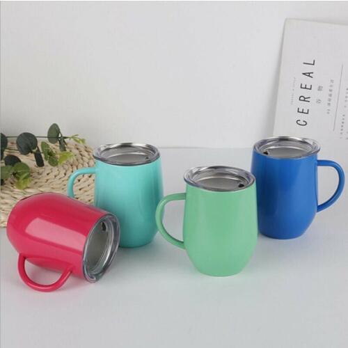 New 12oz Double Wall Cocktail Tumbler Wine Cup Eggshell Stainless Steel Mug With Lid 6 color