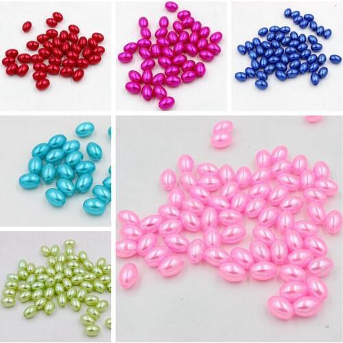New 8*11mm 50pcs ABS Imitation Pearl Rice/Egg Beads DIY Jewelry Accessories European Straight Hole Beads For Jewelry Making