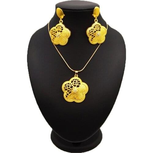 New design long chain gold jewelry sets rhinestone african women wedding necklace earring pendant gift