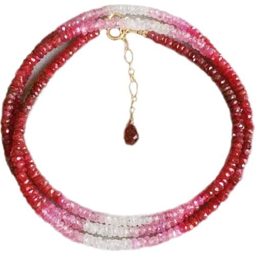 One set red Ruby roundel faceted 3-4mm necklace +bracelet 40cm 16cm wholesale beads FPPJ