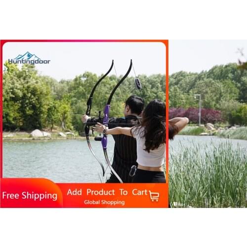 Huntingdoor Red & Purple 56'' Competitive Recurve Bow Arrows 18-50LBS Right Hand Bow for Hunting Shooting Adult Beginner Longbow