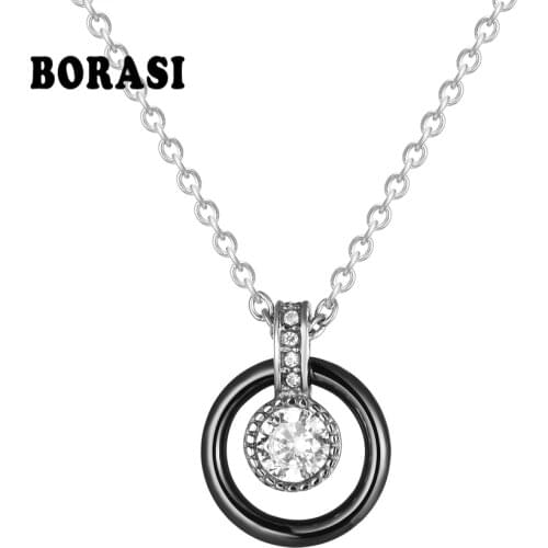 New Rhinestone Circle Necklaces & Pendants For Women 1.5cm Width Ceramic Necklace Jewelry Wedding Party Birthday Gift Wholesale