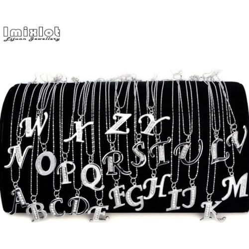 Crystal Rhinestone Alphabet Pendants Silver Color Alphabet A-Z Letter Pendant Necklace Shinning 26 Initial Collares Jewelry
