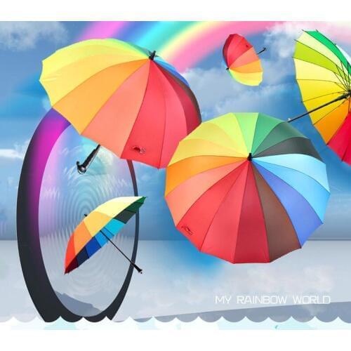 Rainbow umbrella 16 long shank bone rainbow umbrella Pure color rods sunshade cloth rain gift umbrella lighting strike DHL gift