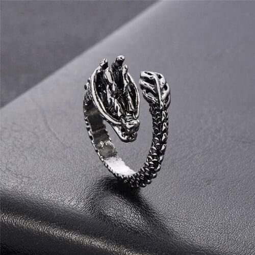 Adjustable Vintage Punk Dragon Ring Men Alloy Biker Rock Rap Embrace Ring Gothic Party Gift Jewelry Mujer Bijoux 2021