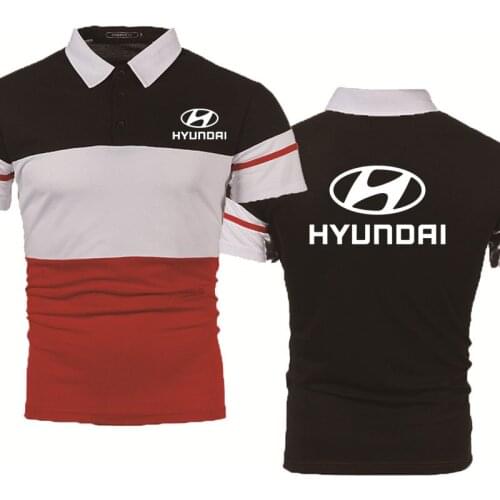 New Mens Short Sleeve Hyundai Motor Car Logo Summer casual Cotton Splicing lapel Fashion Hip Hop Harajuku Mens polo shirt