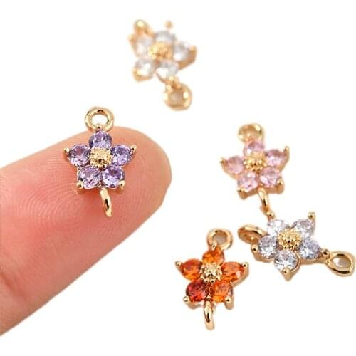 4PCS Flower Five Petal Pendant DIY Earrings Zircon for Jewelry Findings Components Jewelry Making Made Brass 18K Gold Plated