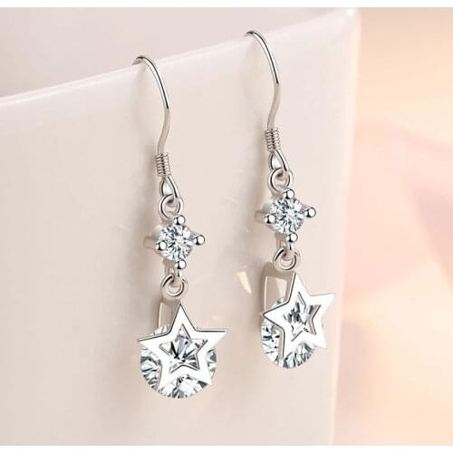 925 Sterling Silver Tassel Star Piercing Drop Earring For Women Girls Wedding Party Elegant Fashion Jewelry Oorbellen eh957