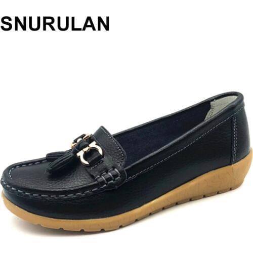 SNURULAN 2018 Women Flats Ladies Female Leather Shoes Moccasins Loafers Slip On Autumn Cow Genuine Leather 35-44 E699