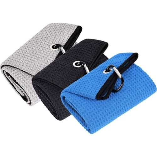 Tri-fold Golf Towel Premium Microfiber FabricWaffle PatternHeavy Duty Carabiner Clip 6 Groups of Color Options golf towels