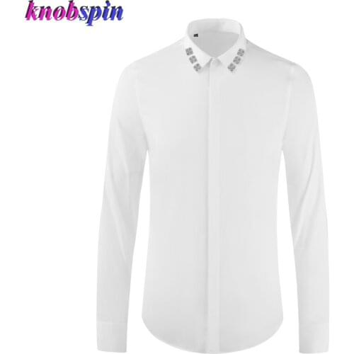 Cross Ornament Neckline Dress Shirt Long Sleeve Slim Casual Shirts Men Plus Size M-4XL Cotton Camisas Masculina