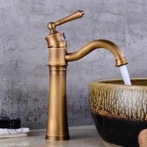 High-end basin faucet copper antique European hot and cold faucet heightening hot and cold above counter basin faucet retro fauc