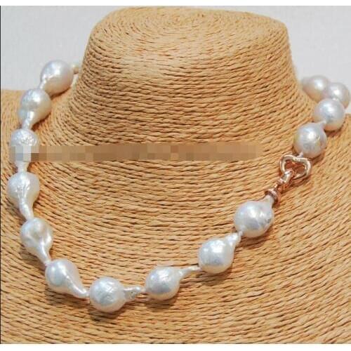 Big 12-16 mm Natural White Baroque Pearl Necklace 18" 36"AAA