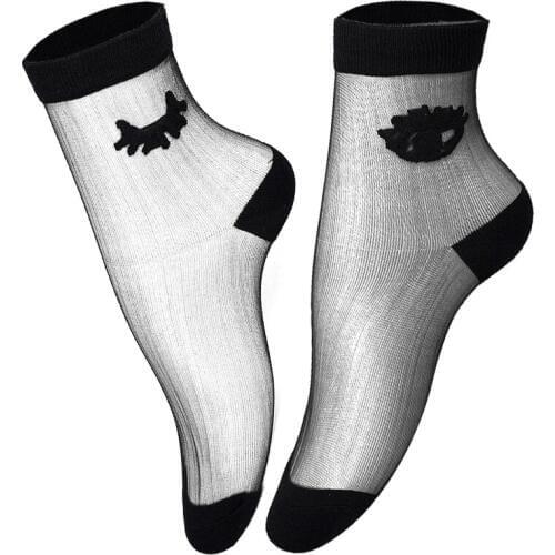 Women Transparent Socks Black White Eyes Pattern Mesh Silk Socks Summer Elasticity Ankle Thin Women Socks Sheer Hosiery