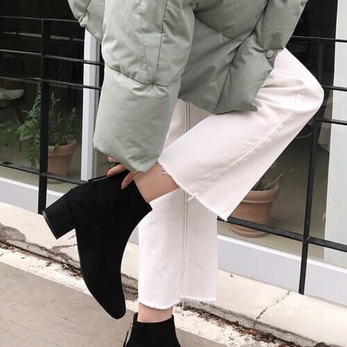 2020 Winter New Square Toe Thick Heel Short Boots Women 4CM/6CM Fashion All-match Black Women Boots Size 33-42