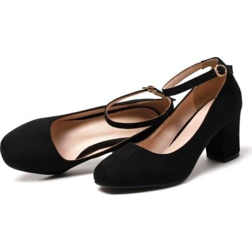 Big Size 9 10 11 12 Ladies High Heels Women Shoes Woman Pumps One-word strap buckle solid-color thick-heeled single shoes