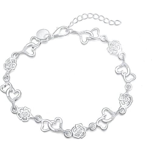 NEW 925 Sterling Silver Full Heart Flower AAA Zircon Bracelet For Women Wedding Engagement Party Fashion Jewelry