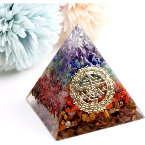 1PC Orgonite Pyramid 7Chakra Lucky Symbolizes Energy Converter Crafts Wealth and Prosperity Resin Home Decor