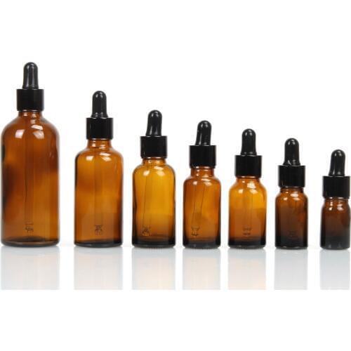 1pcs Empty Dropper Bottle Amber essential oil Glass Aromatherapy Liquid Brown Drop for massage Pipette Bottles Refillable5-100ml