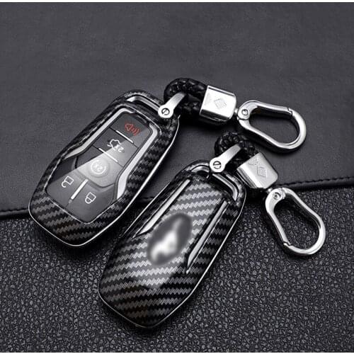 1 Pcs Carbon Fiber Car Remote Key Cover Case Key Shell chain For Ford Fusion Mondeo Mustang F-150 Explorer Edge Car styling