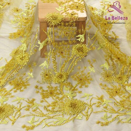 1yard New arrivels pink/black/blue heavy handmade beads on netting embroidery wedding dress lace fabric 130cm width