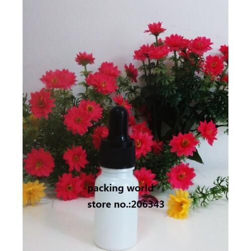 100pcs10ml pearl white glassbottle plastic black collar black bulb glass dropper tube glassdropper bottle for cosmetic packaging