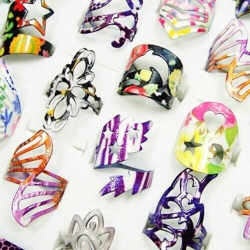 20Pcs Colored Enamel Glaze Zinc Alloy Rings For Women Wholesale Jewelry Bulk Lots Free Shipping LR109