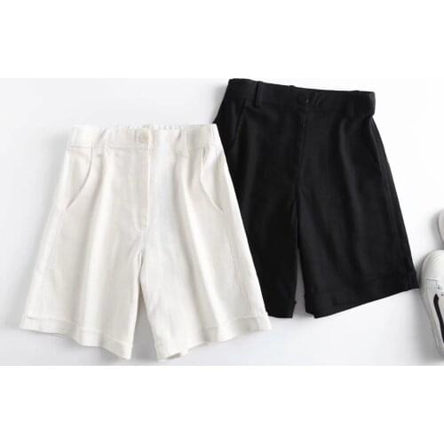 Dave&Di 2021 Enlgand Office Lady Fashion Simple Solid Linen Loose Summer Casual Short Feminino Bemuda Women Short