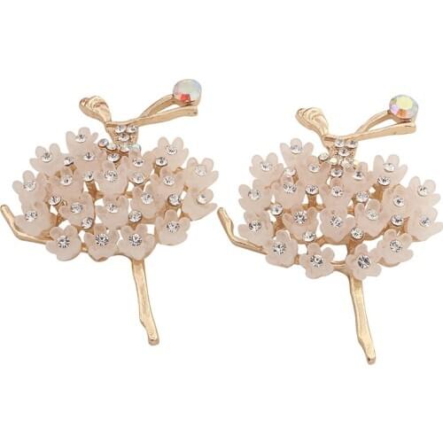 48mm Dancing Ballet Alloy Craft Supplies For Weddings Gold Diy Hair Bow Accessories Flat Back Rhinestone Embellishments 2pieces