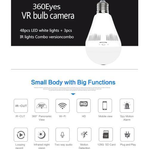 960P HD IP Camera 360 Panoramic WIFI LED Lights Night Vision Bulb Home Security Camera P2P Microphone Audio Wi-fi IP Camera
