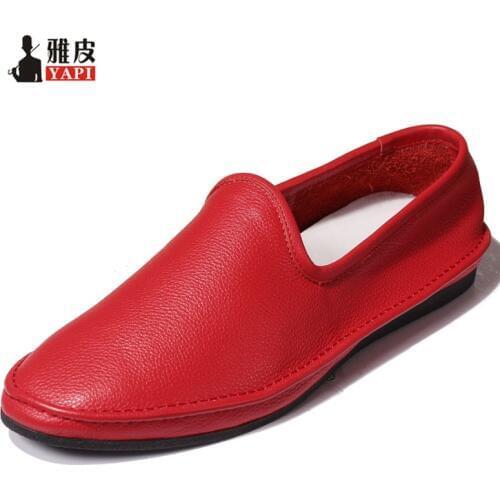 US 6-10 Spring Summer Top Genuine Leather Lazy Mens Slip On Driving Lofers Casual Shoes Fashion Business Man White Shoes