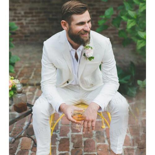 ANNIEBRITNEY 2019 Summer Linen Men Suits Wedding Jacket Pants Slim Fit Groom Tuxedo Casual Prom Party Suit for Men Custom Size