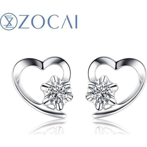 ZOCAI BRAND 100% NATURAL GENUINE HEART SHAPE DIAMOND EARRING 0.10 CT DIAMOND 18K WHITE GOLD E00001