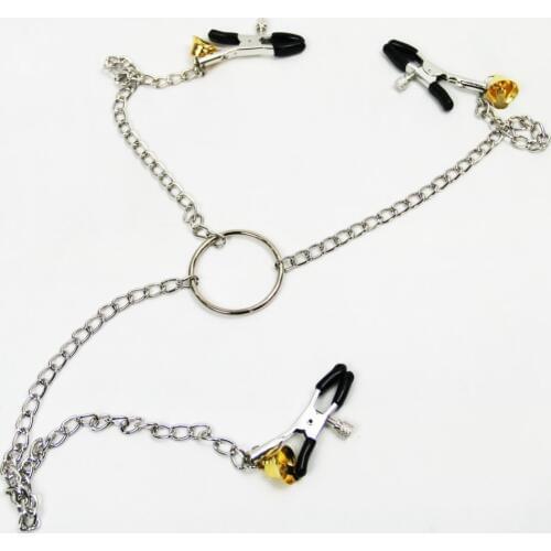 Bondage Boutique Adjustable Nipple Clamps Clit Clamp bell fetish Long Chain Adult Game Breast Folder Flirting Sex Toys for women