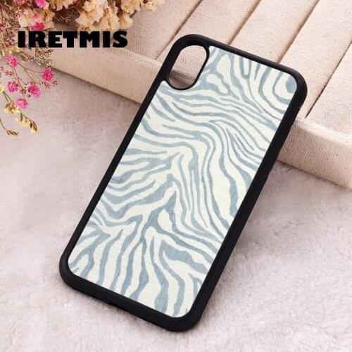 Iretmis 5 5S SE 2020 Phone Cover Case for iPhone 6 6S 7 8 Plus X Xs XR 11 12 Mini Pro Max Rubber Silicone Light Blue Zebra Print