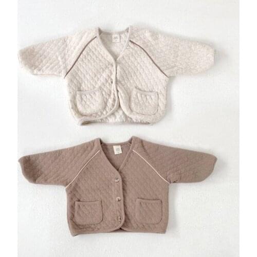 Children Cotton Coat Double Pocket Retro Plaid Jacket Boys Girls Winter Warm Quilted Cotton Outerwear Autumn Baby Clothing