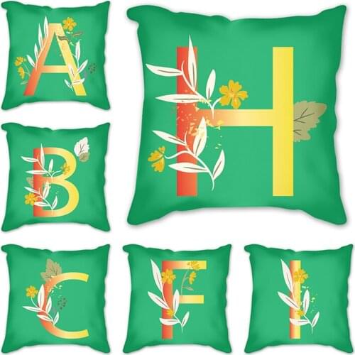 Flower Letter Pillow Case Plant Around Alphabet Cushion Cover for Home Sofa Car Decorative Pillowcases 45x45cm Square Polyester