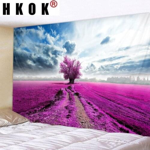 HKOK Tree Flower Natural Landscape Tapestry Wall Hanging Wall Covering Rugs Background Cloth Beach Mat Blanket Art Home Decor