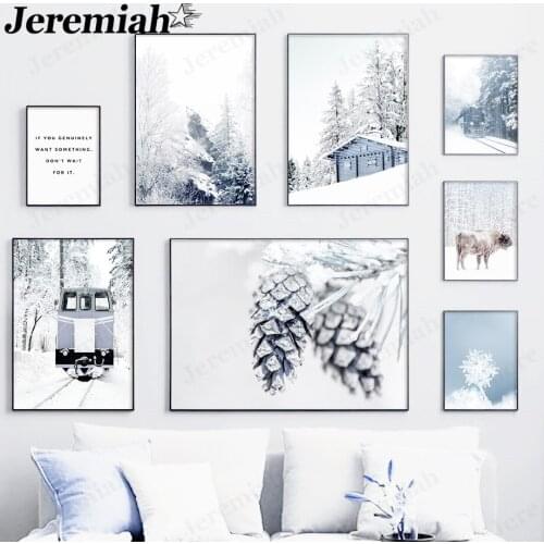 Winter Landscape Canvas Poster Wooden House Plant Painting Wall Art Picture Print Modern Room Home Decoration Accessories
